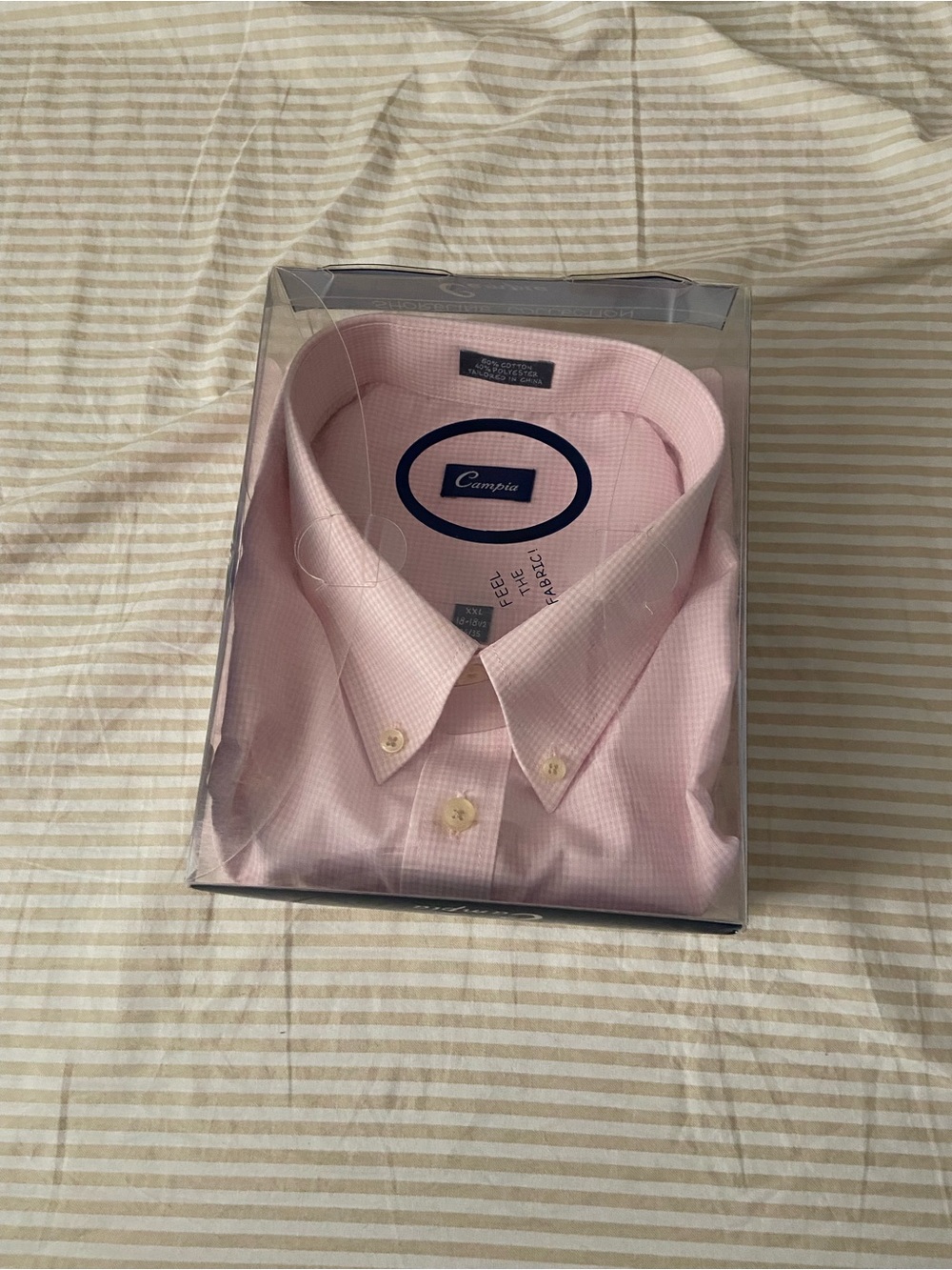 Campia Men's Pink Gingham Button-Down Collared Dress Shirt XXL 18-18.5